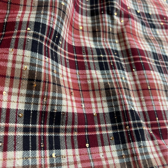 NWT Anthropologie Plaid Wide-Leg Pants Red Black Sparkle The Avery Small Petite - Picture 10 of 17